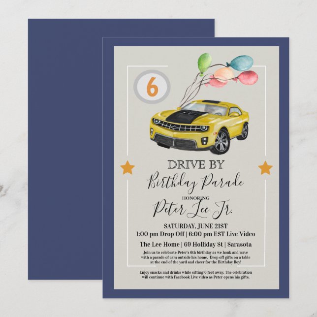 ANY AGE - Drive By Virtual Boy Birthday Party Invitation (Front/Back)