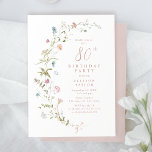 Any Age Dusty Pink Wildflower Boho 80th Birthday  Invitation<br><div class="desc">Elegant delicate watercolor wildflowers,  set alongside your event details. Pastel palettes of soft blush pink,  off white,  beige,  dusty blue,  dusty pink,  and botanical greenery,  simple and romantic. Great adult birthday invitations for 30th,  40th,  50th,  60th,  70th,  80th,  90th or any other age birthday party,  and any special days.</div>