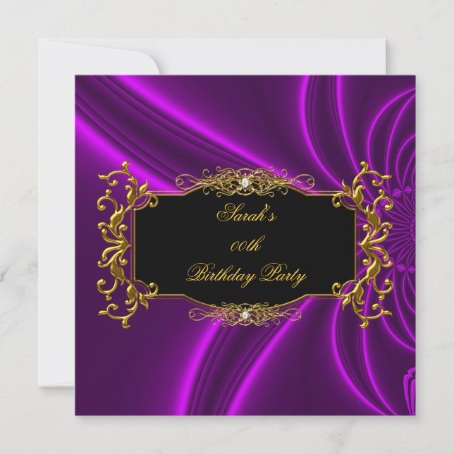Any Age Elegant Birthday Party Black Gold Purple Invitation (Front)