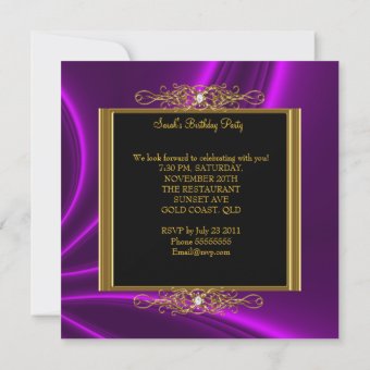 Any Age Elegant Birthday Party Black Gold Purple Invitation | Zazzle