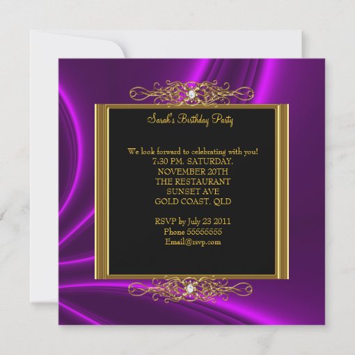 Any Age Elegant Birthday Party Black Gold Purple Invitation | Zazzle