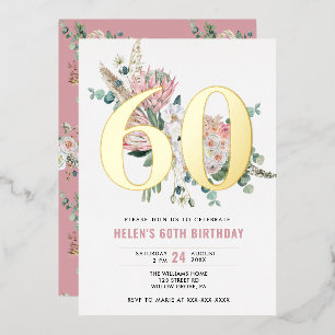 Any Age Elegant Modern Dusty Rose Floral Foil Invitation