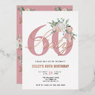 Any Age Elegant Modern Dusty Rose Floral  Foil Invitation