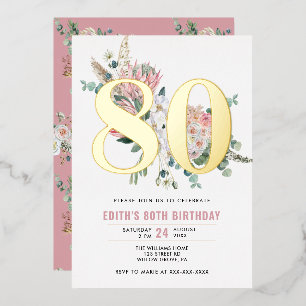 Any Age Elegant Modern Dusty Rose Floral Foil Invitation