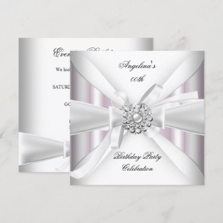Any Age Elegant Pink White Silver Birthday Party Invitation