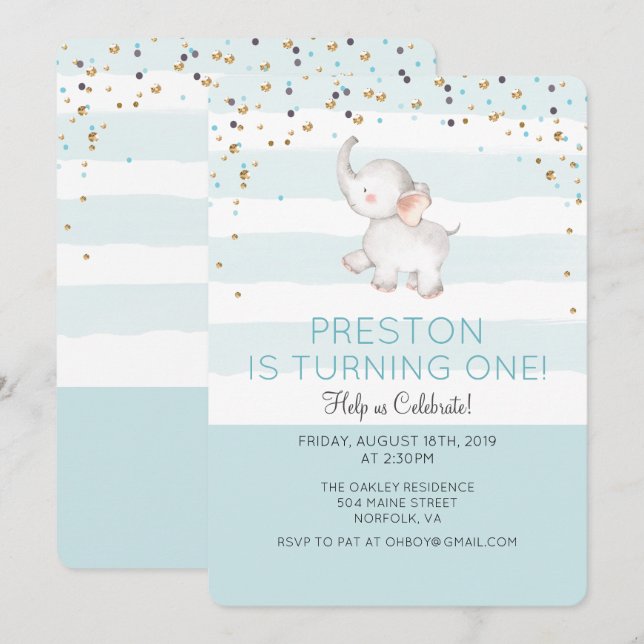 ANY AGE - Elephant Boy Birthday Invitation (Front/Back)