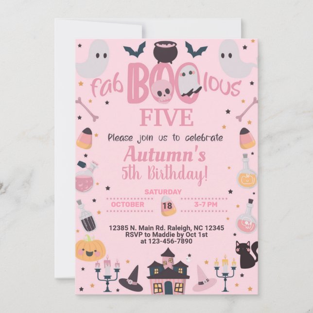 ANY AGE fab-boo-lous Halloween girl pink invite. Invitation (Front)