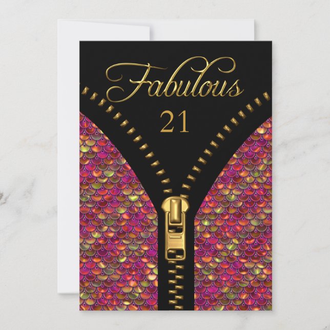 Any Age Fabulous Sequins Pink Gold Black Birthday Invitation (Front)