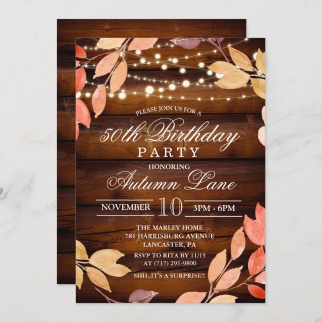ANY AGE - Fall Adult Birthday Party Invitation (Front/Back)