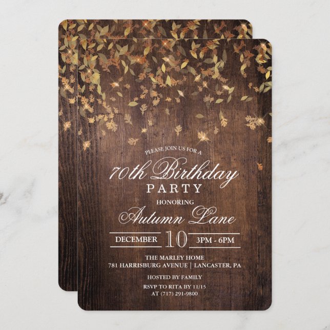 ANY AGE - Fall Falling Leaves Birthday Invitation (Front/Back)