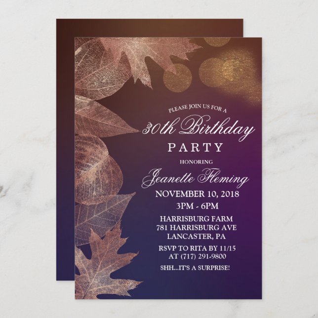 ANY AGE - Fall Leaves Birthday Invitation (Front/Back)