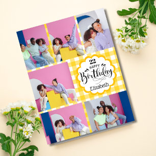 Any Age Feminine Yellow 7 Photo Collage Birthday Card