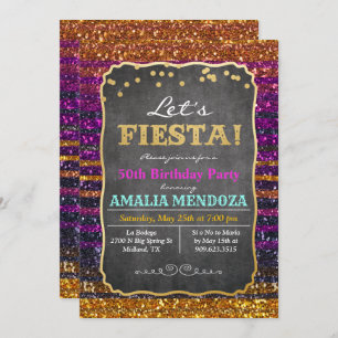 ANY AGE - Fiesta Birthday Glitter Invitation