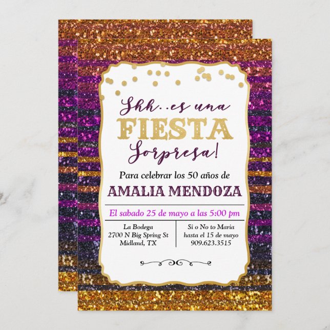 ANY AGE - Fiesta Birthday Glitter Invitation (Front/Back)