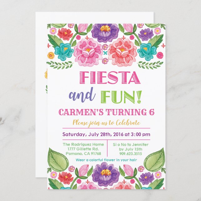 ANY AGE - Fiesta Floral Birthday Invitation (Front/Back)