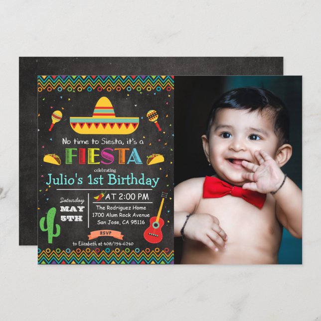 ANY AGE - Fiesta Mexican Birthday Chalk Invitation (Front/Back)