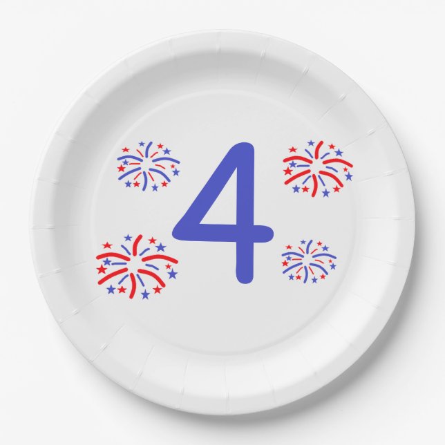 Any Age Fireworks Birthday Paper Plates (Front)