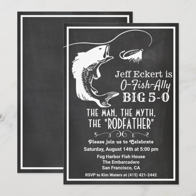 ANY AGE - Fishing Birthday Chalkboard Invitation (Front/Back)