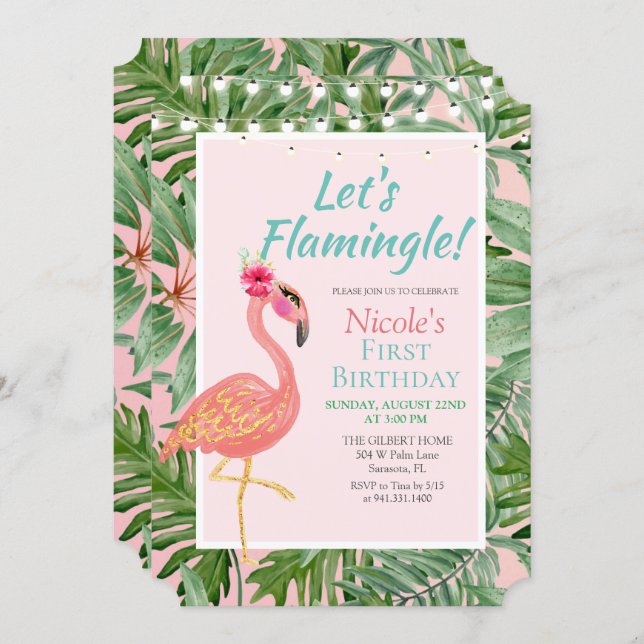 ANY AGE - Flamingo Flamingle Birthday Invitation (Front/Back)