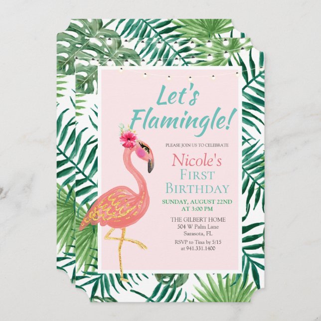 ANY AGE - Flamingo Flamingle Birthday Invitation (Front/Back)
