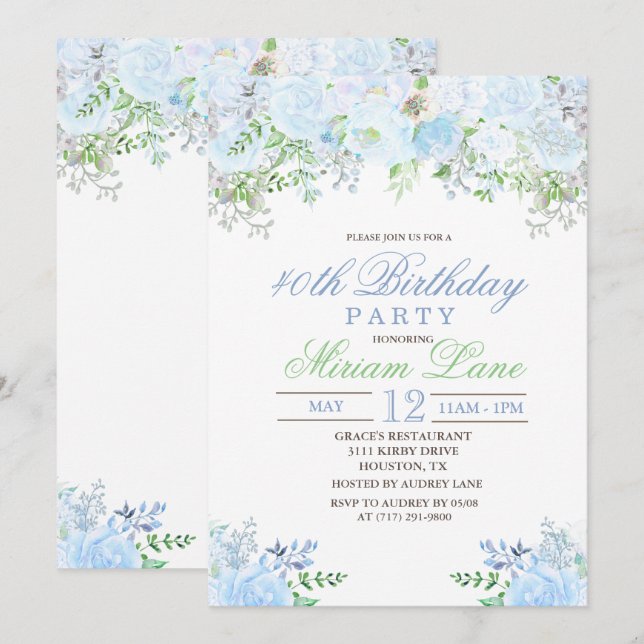 ANY AGE - Floral Birthday Party Invitation (Front/Back)