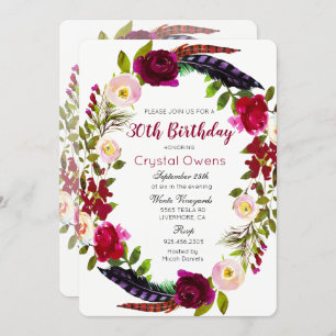 ANY AGE - Floral Burgundy Birthday Invitation