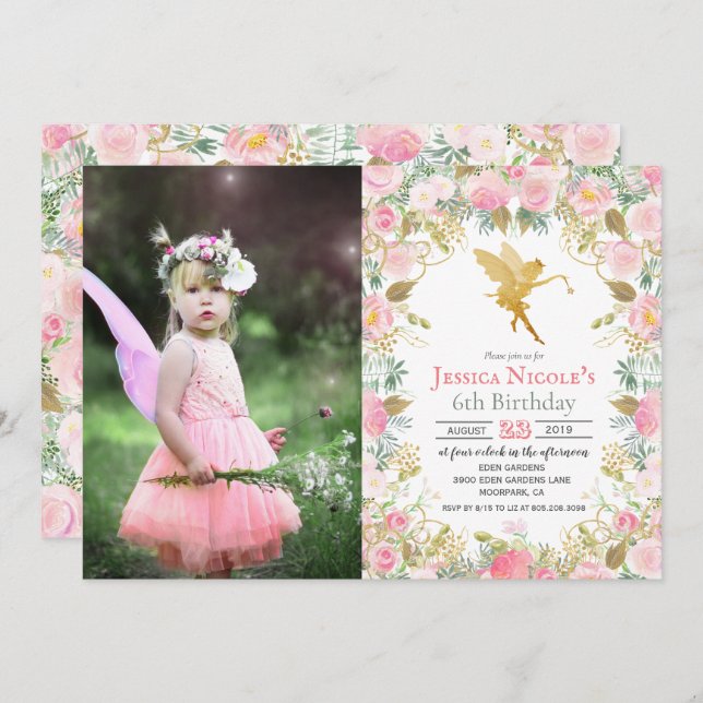 ANY AGE - Floral Fairy Girl Birthday Invitation (Front/Back)