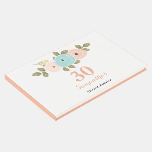 Any Age Floral Peach Teal 30th Birthday Party Guest Book