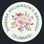 Any Age Floral Special Friend Birthday Party  Classic Round Sticker<br><div class="desc">Beautiful birthday party invitation envelope sticker for a special friend; lovely to look out with watercolor flowers and a soft textured background. Gentle, colorful and cheerful -- it will be much appreciated. Much to personalize on this invitation and it will be appropriate for any age with a simple change of...</div>