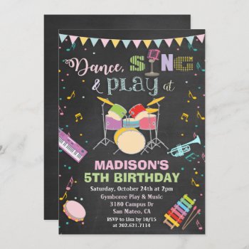 Any Age - Girl Music Birthday Chalk Invitation by PaperandPomp at Zazzle