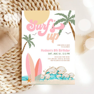 ANY AGE Girl Pink Peach Surfing Birthday Party Invitation