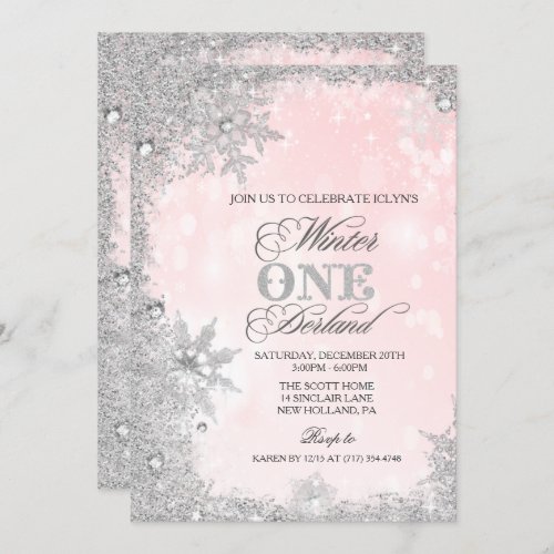 ANY AGE - Girl Winter Holiday Birthday Invitation - Winter Onederland Winter Wonderland Holiday Christmas Girl 1st Birthday First Birthday Invitation Frosted Glitter Ice Snow Bokeh Lights
