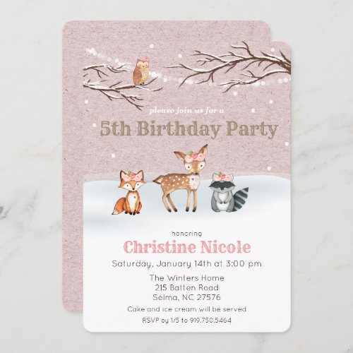 ANY AGE Girl Woodland Animals Birthday Invitation