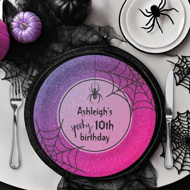 ANY AGE Glitter Glam Spider Halloween Birthday Paper Plates (Creator Uploaded)