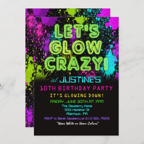 ANY AGE _ Glow Party Birthday Invitation