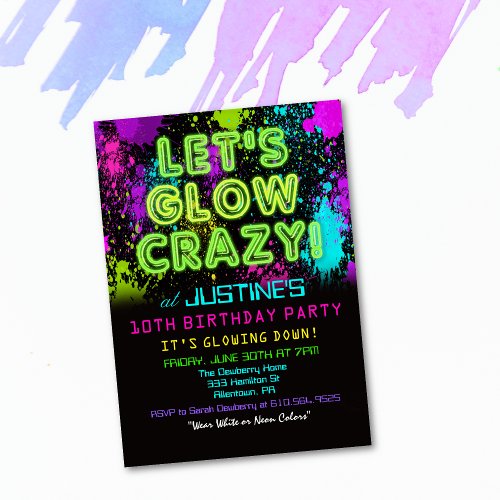 ANY AGE _ Glow Party Birthday Invitation