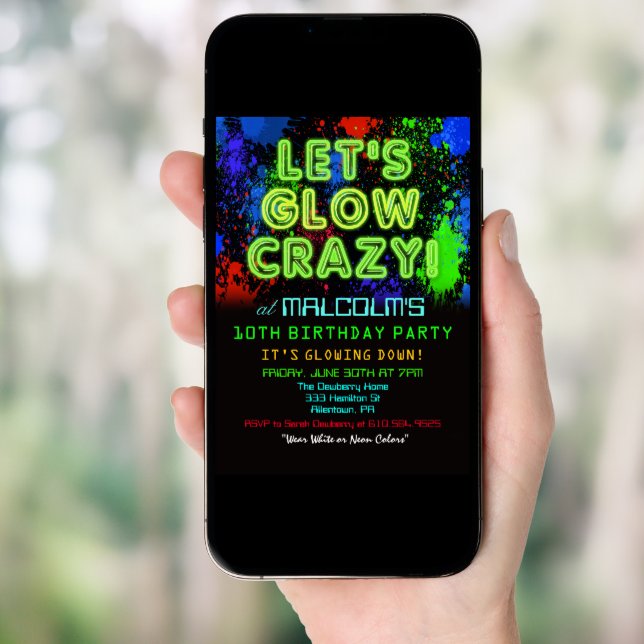 ANY AGE - Glow Party Birthday Invitation (Front Digital)
