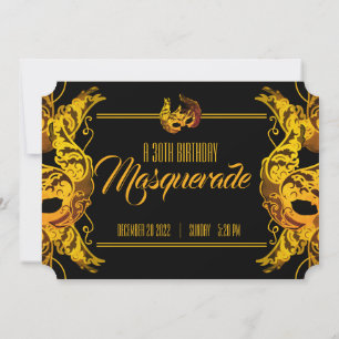 ANY AGE gold BIRTHDAY MASQUERADE ticket Invitation