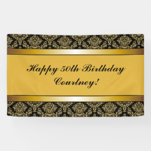 Any Age Gold Damask Birthday Banner