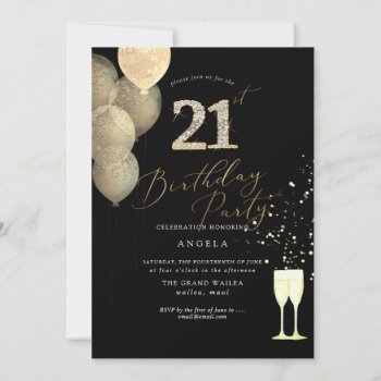 Any Age  Gold Glitter Balloons Diamond Invitation by custom_stationery at Zazzle