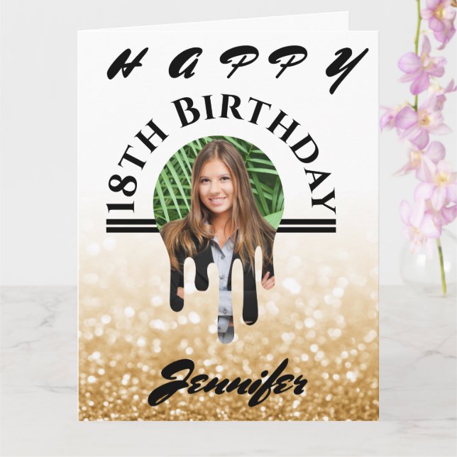 Any Age Gold Glitter Personalized Birthday Card (Orchid)