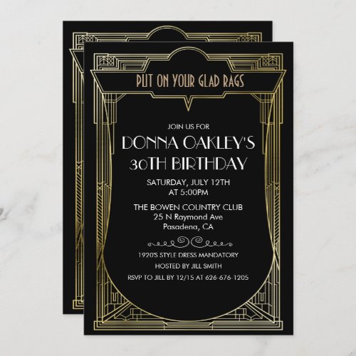 ANY AGE Great Gatsby Art Deco Birthday Invitation