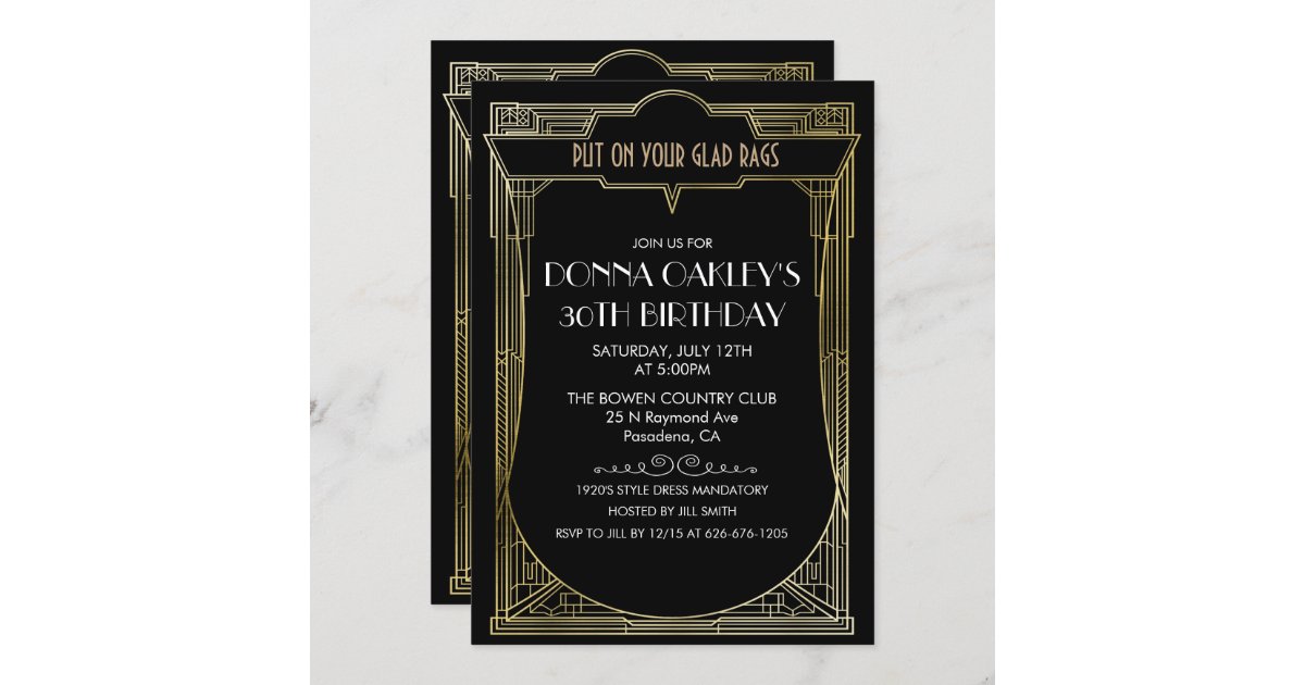 Any Age Great Gatsby Art Deco Birthday Invitation Zazzle Any Age Great Gatsby Art Deco Birthday Invitation Zazzle