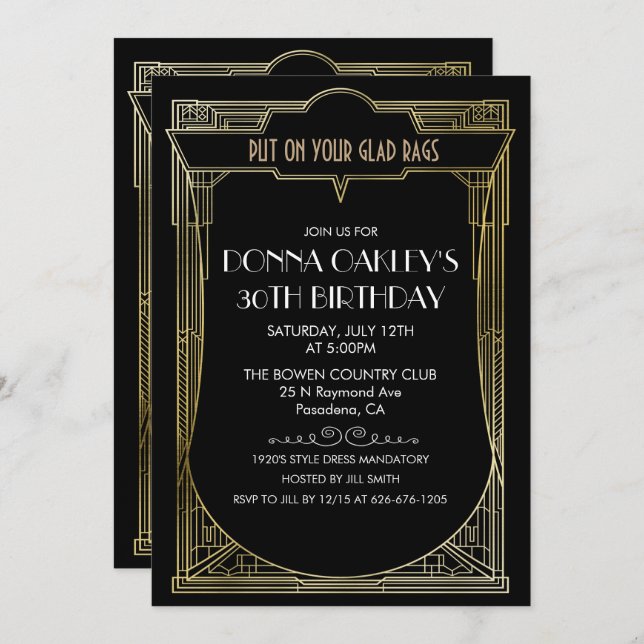 ANY AGE Great Gatsby Art Deco Birthday Invitation (Front/Back)