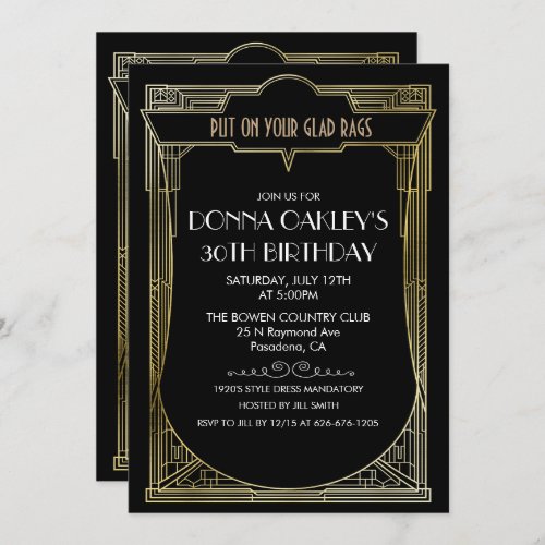 ANY AGE Great Gatsby Art Deco Birthday Invitation