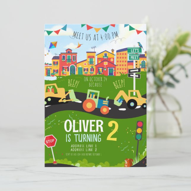 Any age, Green tractor birthday  Invitation (Standing Front)