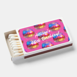 Any Age Groovy Hot Pink 40th Birthday Disco Ball Matchboxes
