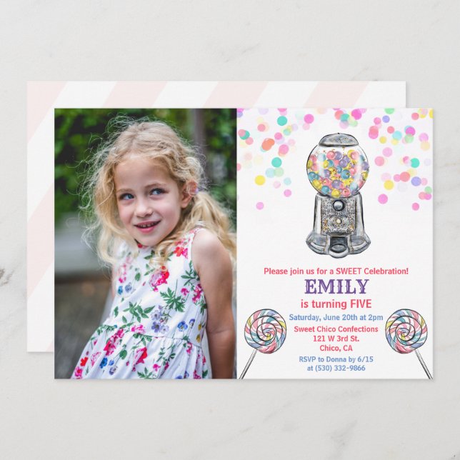 ANY AGE - Gumball Candy Sweet Birthday Invitation (Front/Back)