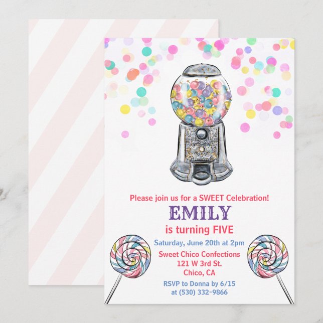 ANY AGE - Gumball Candy Sweet Birthday Invitation (Front/Back)