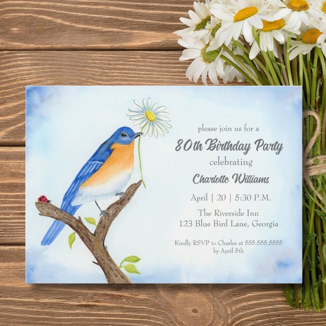 Any Age Happy April Birthday with Bluebird Invitation (Creator Uploaded)
